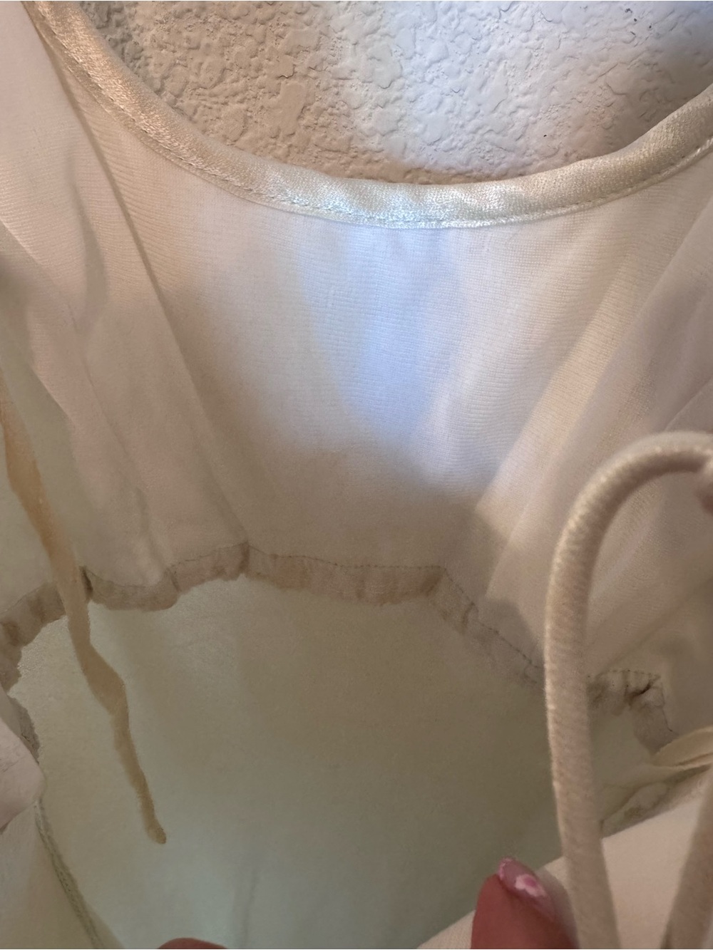 Vintage Cache Off-White Satin Maxi Dress | Small | Crinkled Bodice | Formal - Picture 9 of 9